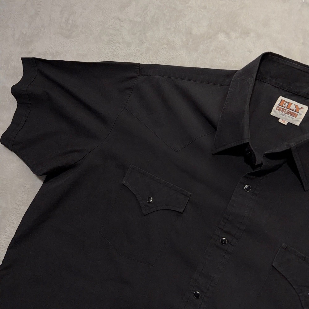 Vintage Ely Cattleman Black Pearl Snap Western Short Sleeve Button Up 2XL 18 - Picture 7 of 12